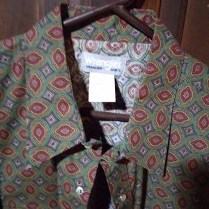 Wrangler Men's Green and Red Paisley Shirt Size 2XL Pearl Snap Buttons